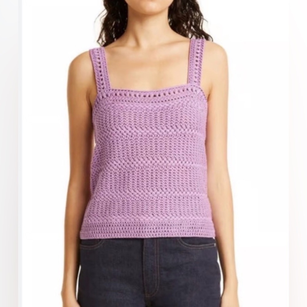 Vince Cotton Crochet Knit Camisole Square Neck Tank Sweater Size M - Picture 13 of 13